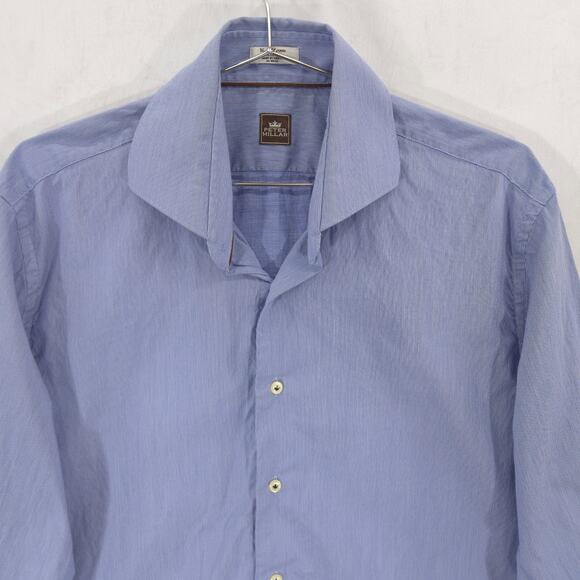 Peter Millar Dress Shirt Mens 16-35 Blue White Pinstripe Long Sleeve Button Up - Picture 2 of 11
